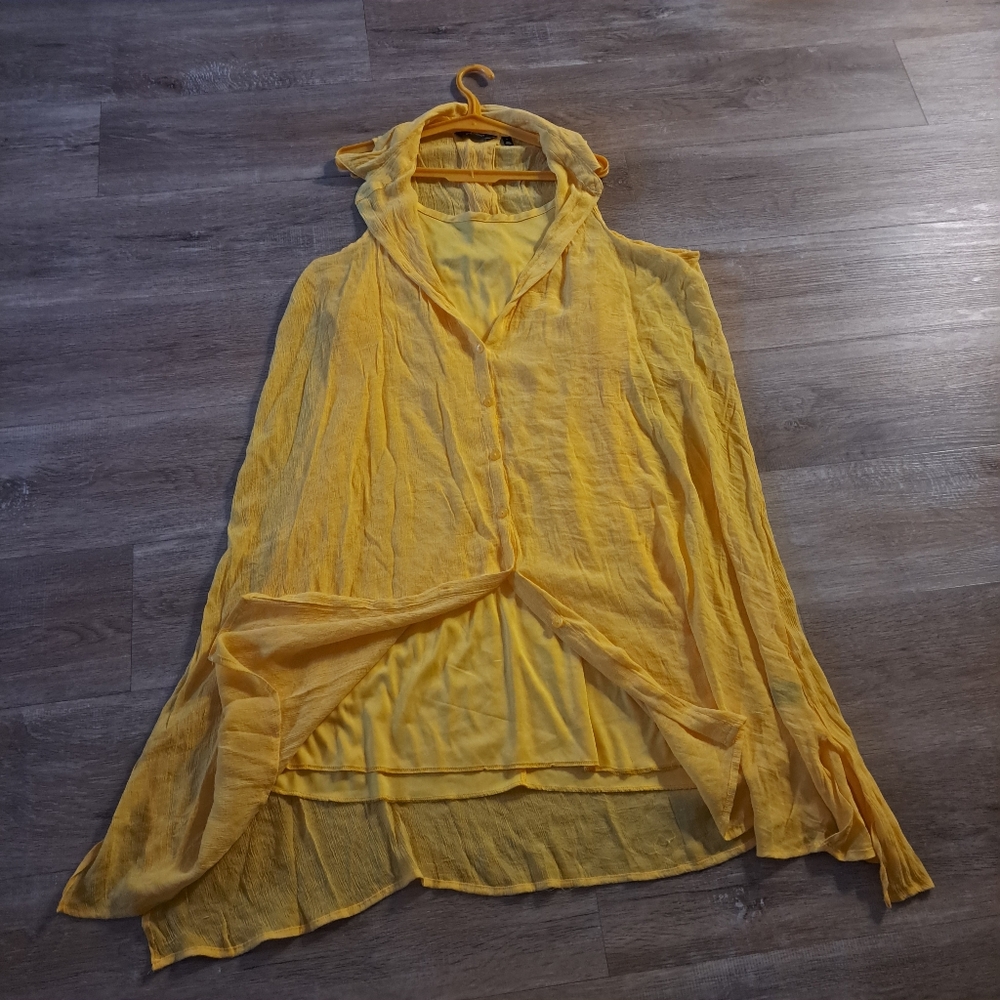 mlle gabrielle Yellow 2-Piece Asymmetrical Collar Button Down Dress Women's 2X